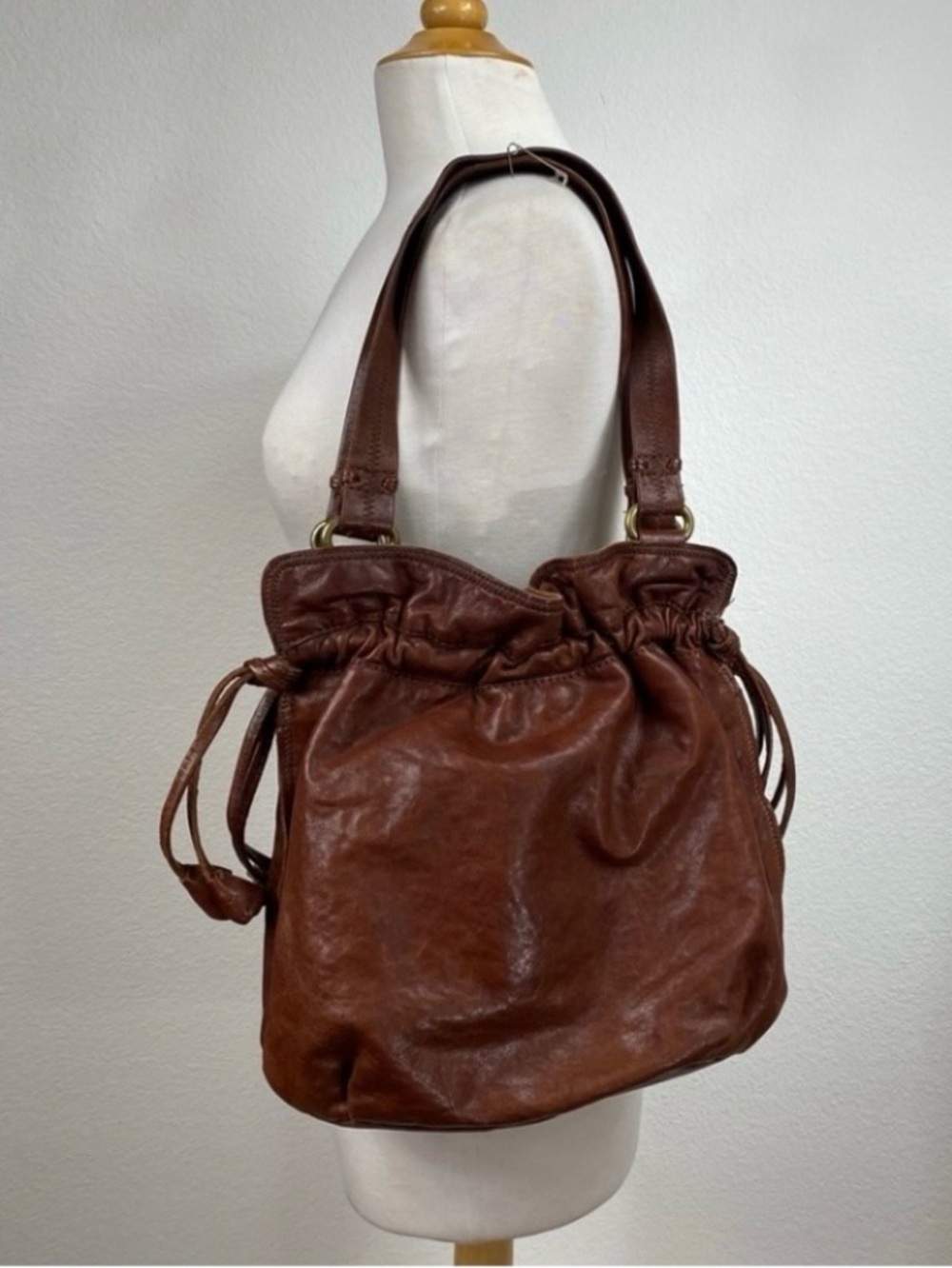 Lucky Brand Y2K Womens Brown Leather Side Tassel Shoulder Hobo Bag Western Boho